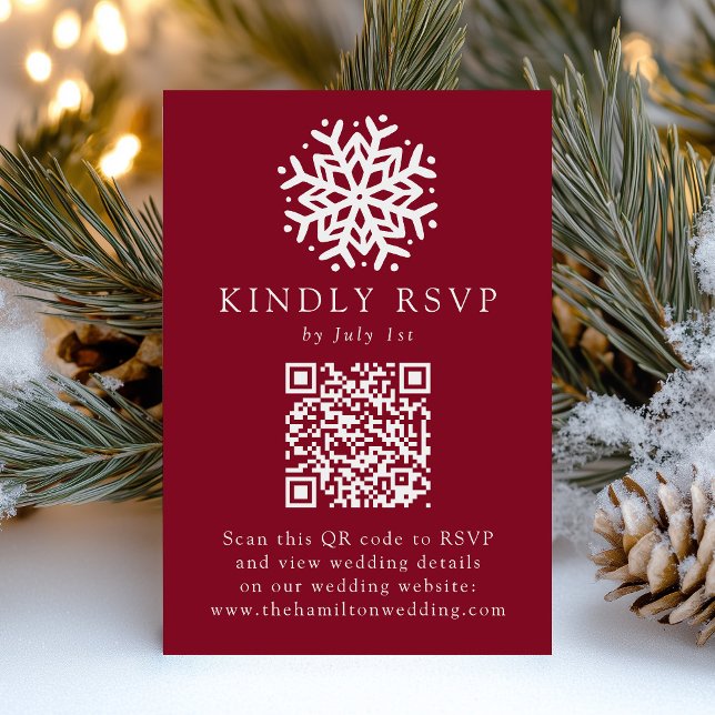 Cartons Réponse Simple flocon de neige Bourgogne Code QR Mariage (Créateur téléchargé)
