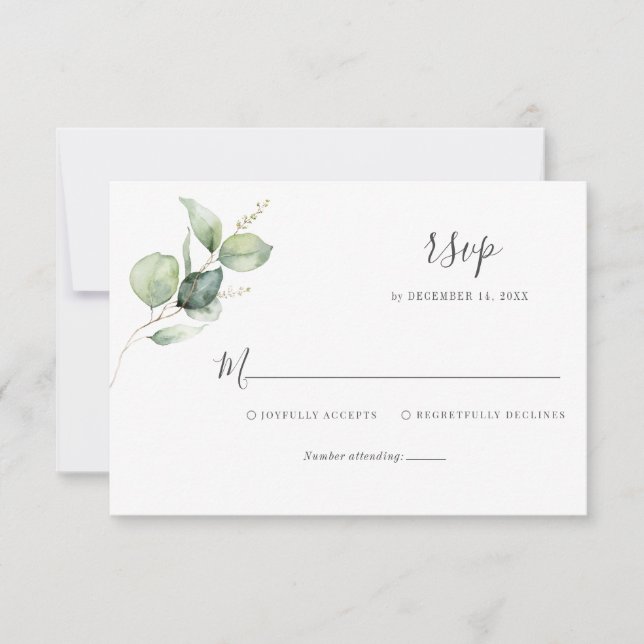 Cartons Réponse Simple Floral Eucalyptus Végétal Écriture Mariage (Devant)