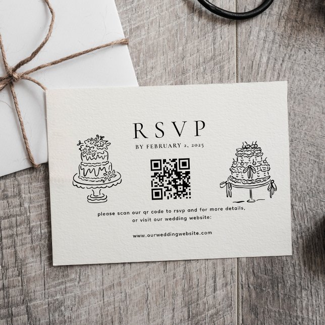 Cartons Réponse Simple gâteau minimal Mariage Code QR Mariage  (Créateur téléchargé)
