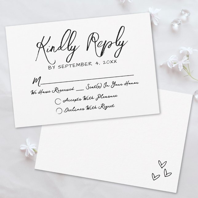 Cartons Réponse Simple main tiré Quirky Whimsical Mariage (Simple Hand Drawn Quirky Whimsical Wedding RSVP Card)