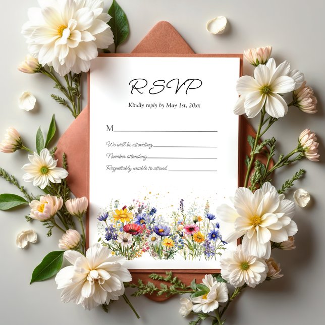 Cartons Réponse Simple Mariage Bohème Chic Fleur Sauvage (Créateur téléchargé)