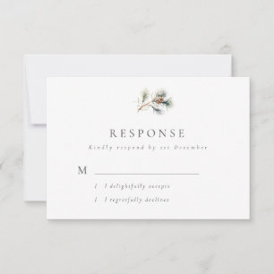 Cartons Réponse Simple mariage d'hiver avec branche de pin