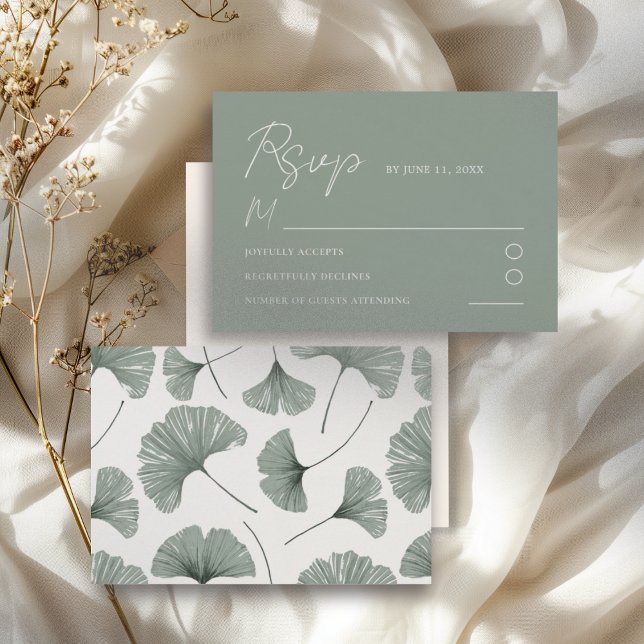 Cartons Réponse Simple Mariage Feuille de Ginkgo Vert Sauge (Créateur téléchargé)
