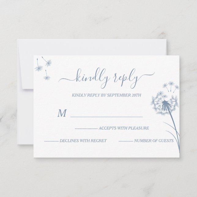 Cartons Réponse Simple Mariage Floral Bleu (Devant)