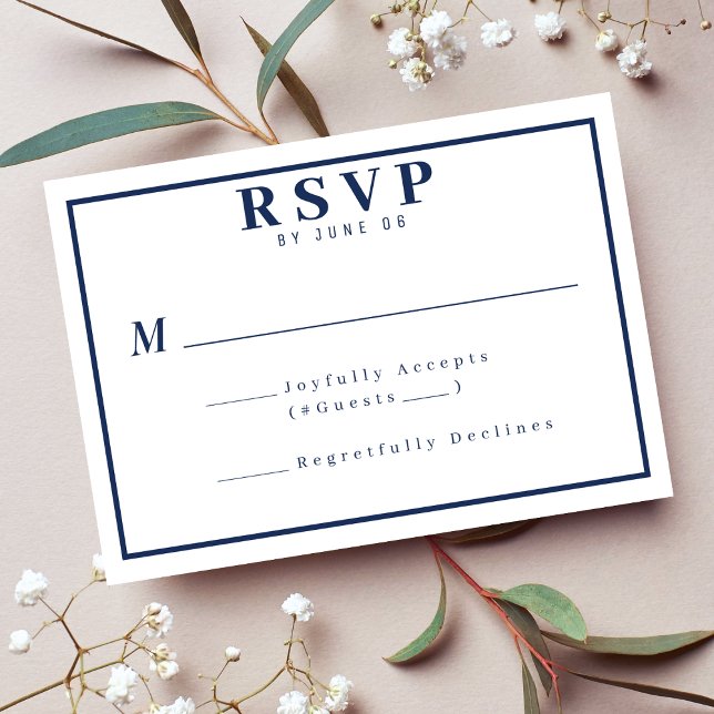 Cartons Réponse Simple Mariage frontière bleu et blanc (Simple Nautical Blue & White Border Wedding RSVP Card
)
