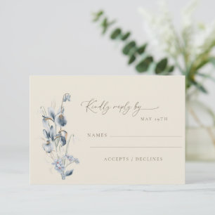 Cartons Réponse Simple Mariage Minimaliste Fleur Bleu Soft