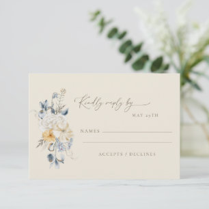 Cartons Réponse Simple mariage minimaliste floral bleu jaune