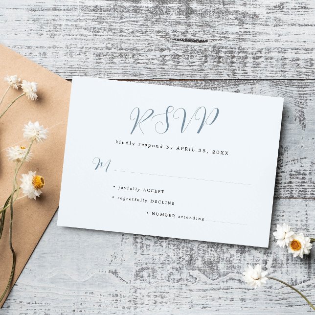 Cartons Réponse Simple mariage moderne écriture bleue poussiéreuse (Créateur téléchargé)