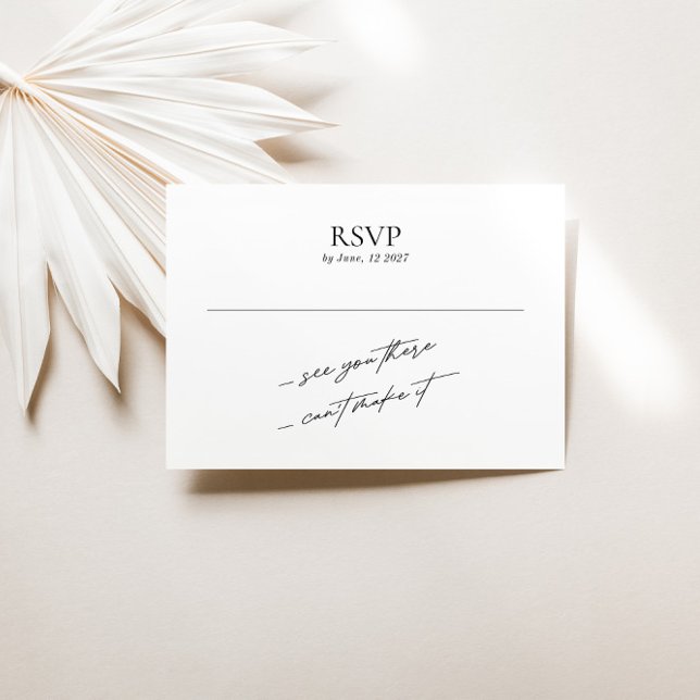 Cartons Réponse Simple Mariage noir et blanc minimal (Simple Minimal Black and White Wedding RSVP Card)