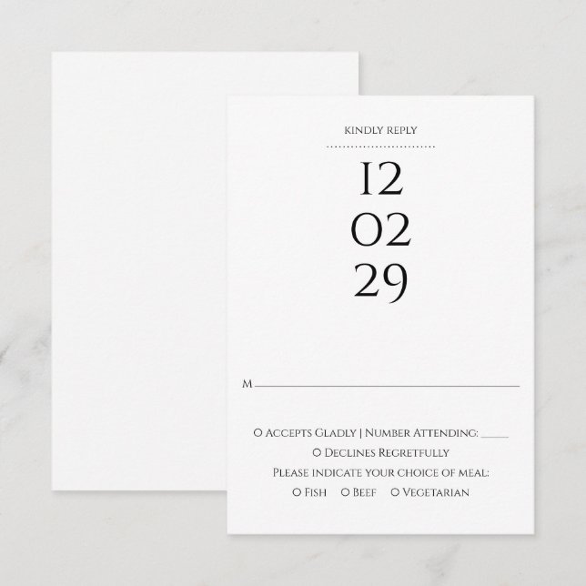 Cartons Réponse Simple Mariage Spécial Date Noir Et Blanc (Devant / Derrière)