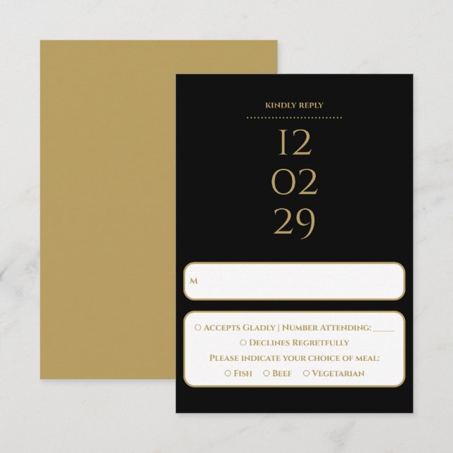 Cartons Réponse Simple Mariage Spécial Date Noir Et Or (Devant / Derrière)