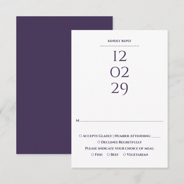 Cartons Réponse Simple Mariage Spécial Date Violet (Devant / Derrière)