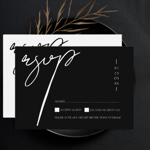 Cartons Réponse Simple Mariage Typographie Script Blanc Noir