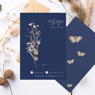 Cartons Réponse Simple Marine Bleu Automne Fleur sauvage Mariage