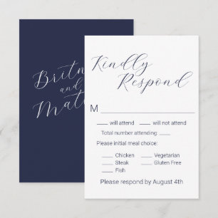Cartons Réponse Simple minimaliste Marine Blue Meice Choice Mariag