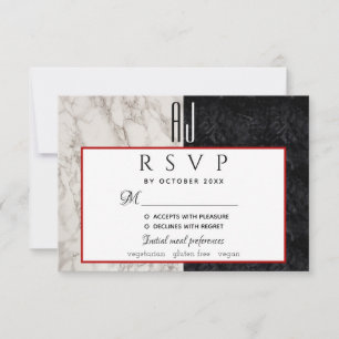 Cartons Réponse Simple Moderne Rouge Noir et Blanc Mariage en Marb