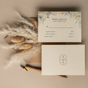 Cartons Réponse Simple Monogramme de mariage Fougère Fleur sauvage
