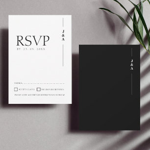 Cartons Réponse Simple Monogramme Initiales Mariage Noir Blanc