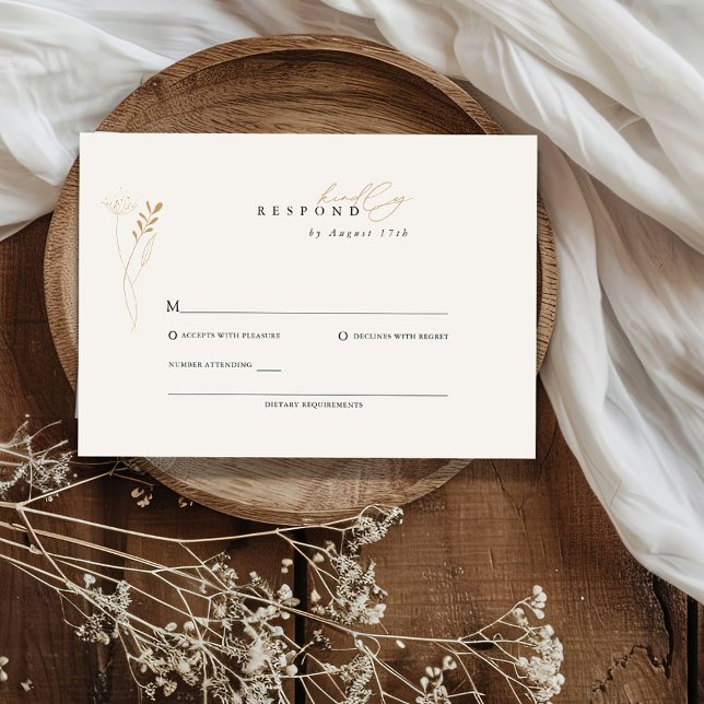 Cartons Réponse Simple Or Boho Floral Mariage (Créateur téléchargé)