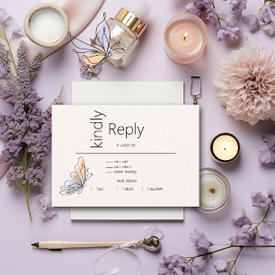 Cartons Réponse Simple papillon lunaire corail et violet