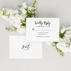 Cartons Réponse Simple Romantique Script Coeur Monogramme Mariage