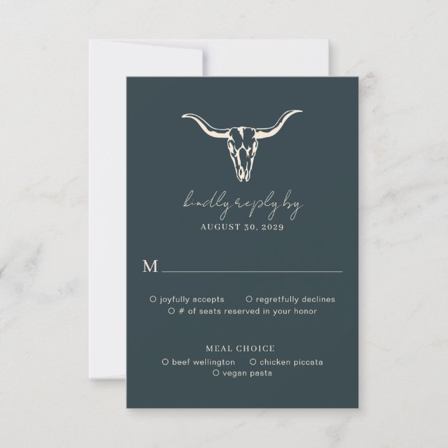 Cartons Réponse Simple Rustique Mariage Vache Crâne Rust Wedding R (Devant)
