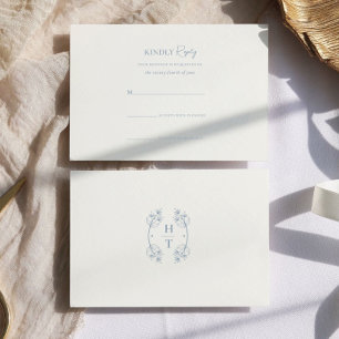Cartons Réponse Simple stylé Dusty Blue Monogram Mariage