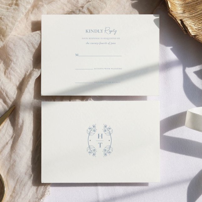 Cartons Réponse Simple stylé Dusty Blue Monogram Mariage (Créateur téléchargé)