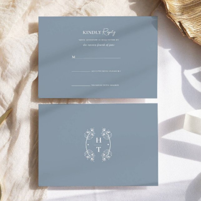 Cartons Réponse Simple stylé Dusty Blue Monogram Mariage (Créateur téléchargé)