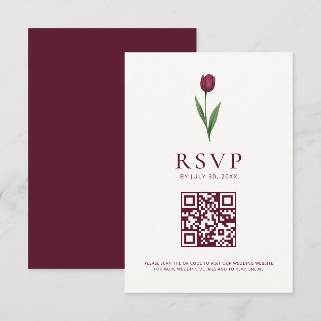 Cartons Réponse Simple Tulip Ivory Minimalist Wedding QR Code (Devant / Derrière)