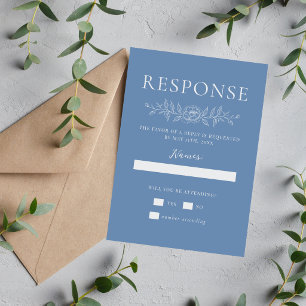 Cartons Réponse Simplicité Florale 1 Mariage Minimal Bleu Denim