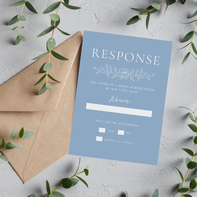 Cartons Réponse Simplicité Florale 1 Mariage Minimal Bleu Glacier (Créateur téléchargé)