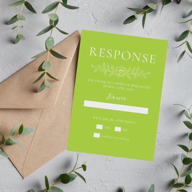 Cartons Réponse Simplicité Florale 1 Mariage Minimal Chartreuse (Créateur téléchargé)
