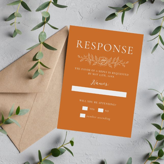 Cartons Réponse Simplicité Florale 1 Mariage Minimal Orange Citrou (Créateur téléchargé)