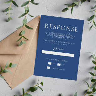 Cartons Réponse Simplicité Florale 1 Mariage Minimaliste Bleu Vrai