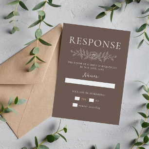 Cartons Réponse Simplicité Florale 1 Mariage Minimaliste Brun Cham