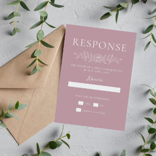 Cartons Réponse Simplicité Florale 1 Mariage Minimaliste Mauve Vin