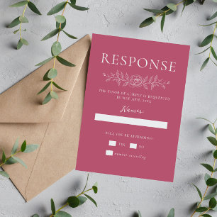 Cartons Réponse Simplicité Florale 1 Mariage Minimaliste Rose Mûre