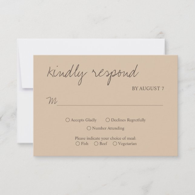 Cartons Réponse Simplicité rustique | Mariage minimaliste beige RS (Devant)