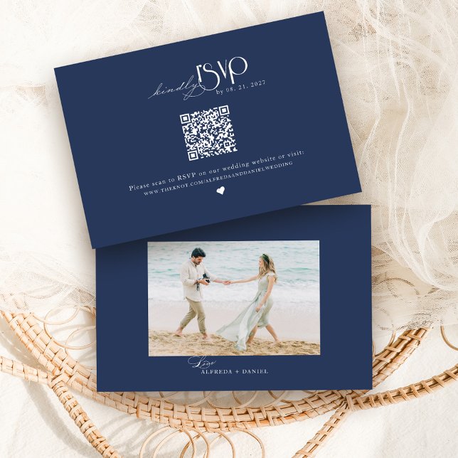 Cartons Réponse Site Web de Mariage avec Code QR Bleu Marine (Créateur téléchargé)