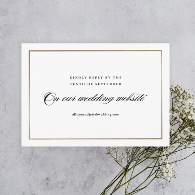 Cartons Réponse Site Web de Mariage Classique Élégant en Or (Elegant calligraphy black and white wedding website RSVP enclosure card. )