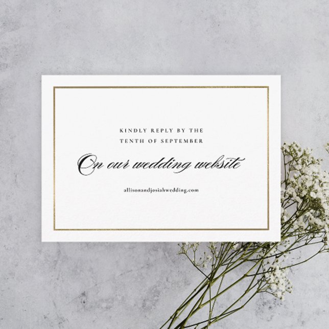 Cartons Réponse Site Web de Mariage Classique Élégant en Or (Elegant calligraphy black and white wedding website RSVP enclosure card. )