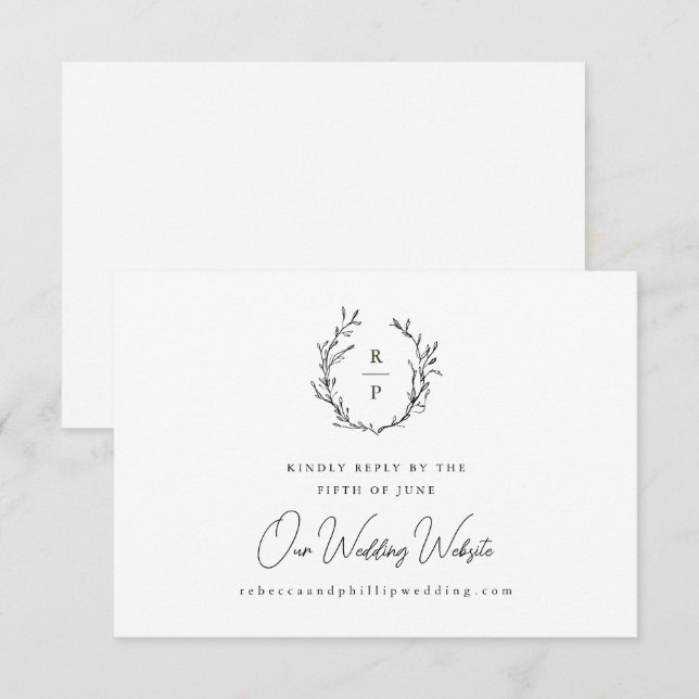 Cartons Réponse Site Web de Mariage Formel à Monogramme Élégant (Devant / Derrière)