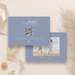 Cartons Réponse Site Web de Mariage Minimaliste Code QR Bleu Pouss