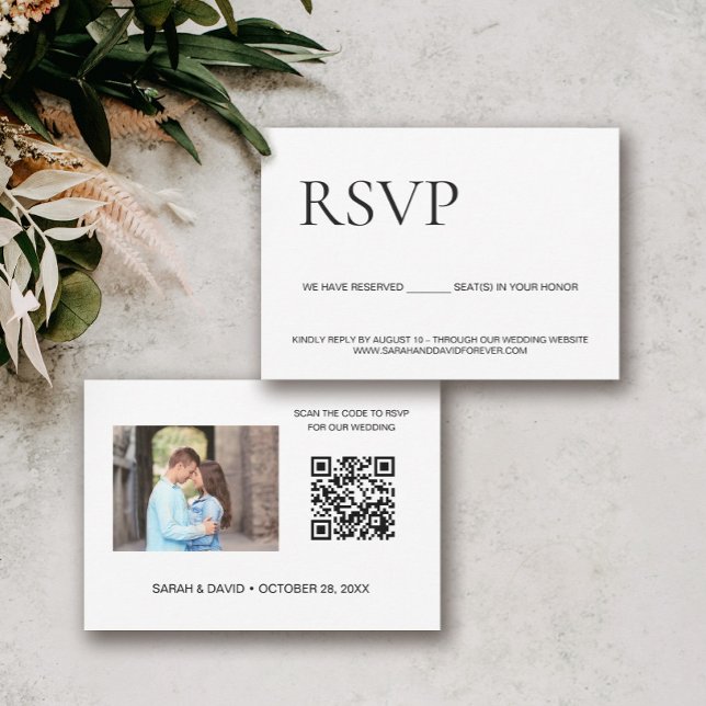 Cartons Réponse Site Web de Mariage photo personnalisé Code QR SEA (Small RSVP QR code wedding website with photo card)
