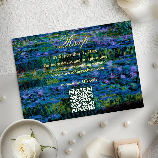 Cartons Réponse Site Web de Mariage QR Fleurs de Nénuphar Tons de  (Créateur téléchargé)
