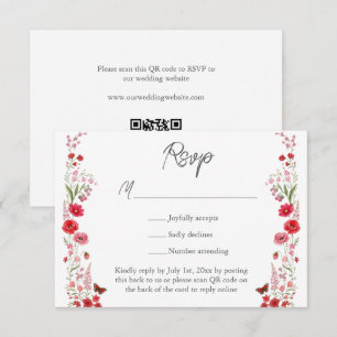 Cartons Réponse Site Web de Mariage QR Fleurs Sauvages Rose et Rou