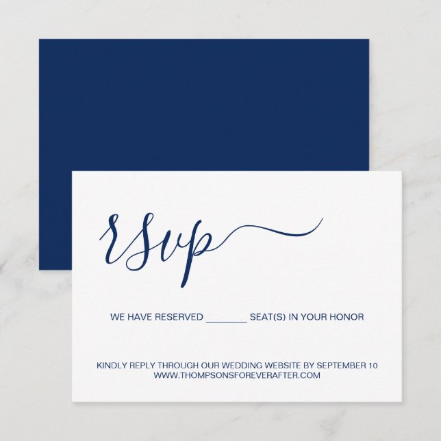 Cartons Réponse Site Web du Mariage de siège de réserve bleu simpl (Devant / Derrière)