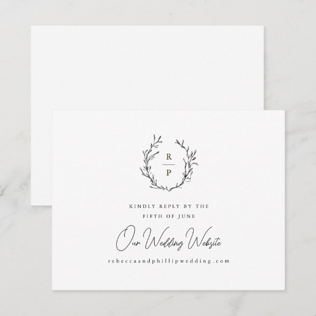 Cartons Réponse Site Web Formel de Mariage à Monogramme Élégant (Devant / Derrière)