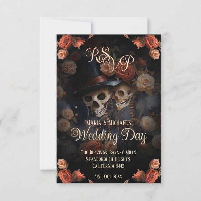 Cartons Réponse Skeletons de baiser gothique Mariage Éffrayant RSV (Devant)